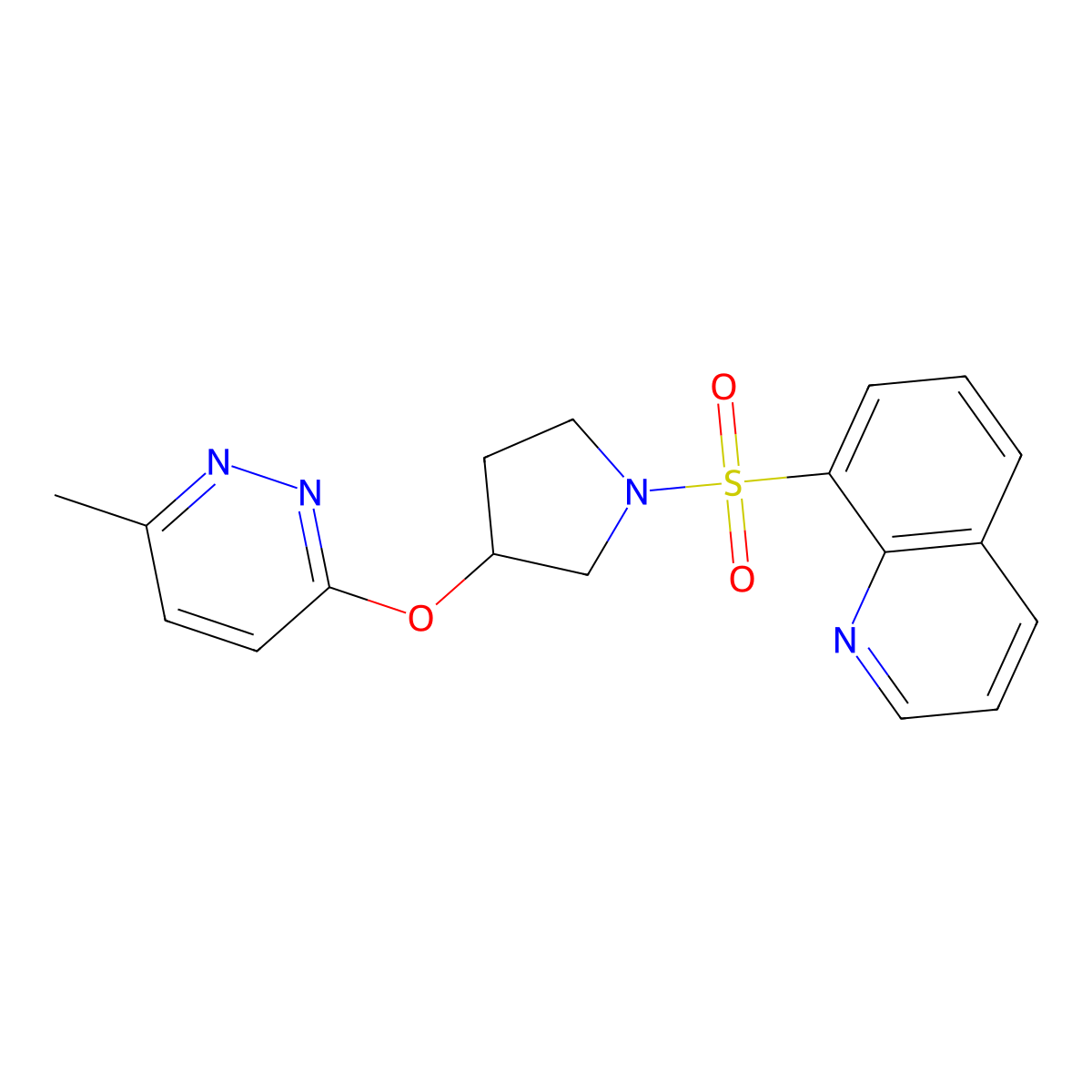 8-((3-((6-Methylpyridazin-3-yl)oxy)pyrrolidin-1-yl)sulfonyl)quinoline molecular structure, CAS 2034445-03-7