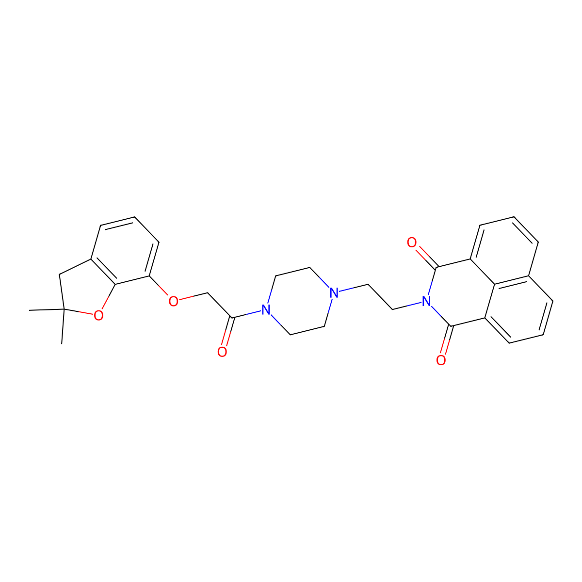 2-(2-(4-(2-((2,2-dimethyl-2,3-dihydrobenzofuran-7-yl)oxy)acetyl)piperazin-1-yl)ethyl)-1H-benzo[de]isoquinoline-1,3(2H)-dione molecular structure, CAS 2034445-05-9