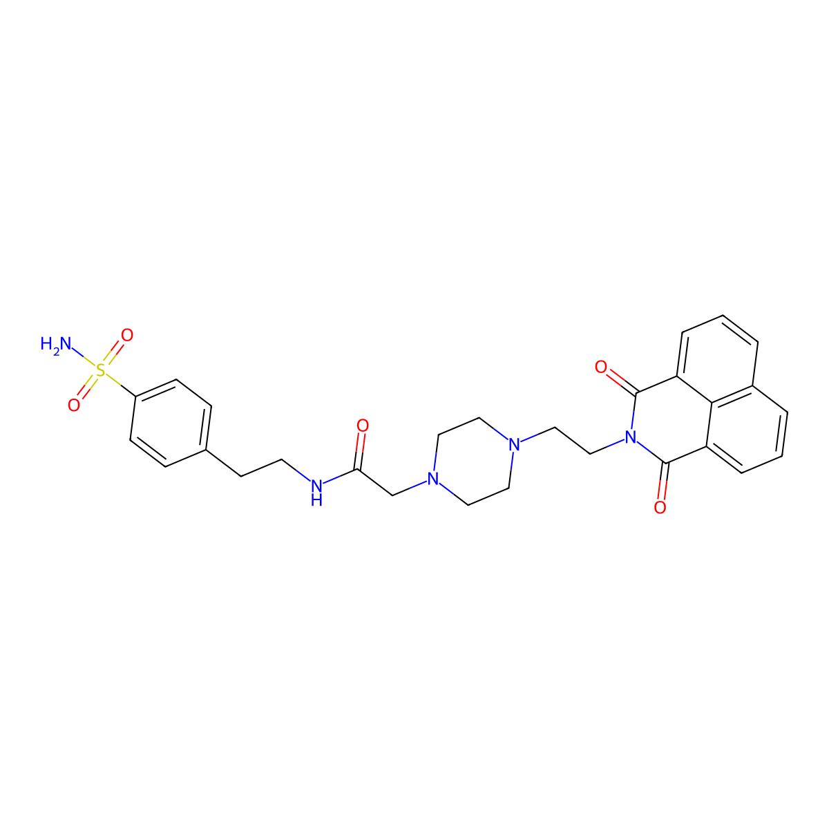 2-(4-(2-(1,3-dioxo-1H-benzo[de]isoquinolin-2(3H)-yl)ethyl)piperazin-1-yl)-N-(4-sulfamoylphenethyl)acetamide molecular structure, CAS 2034445-13-9
