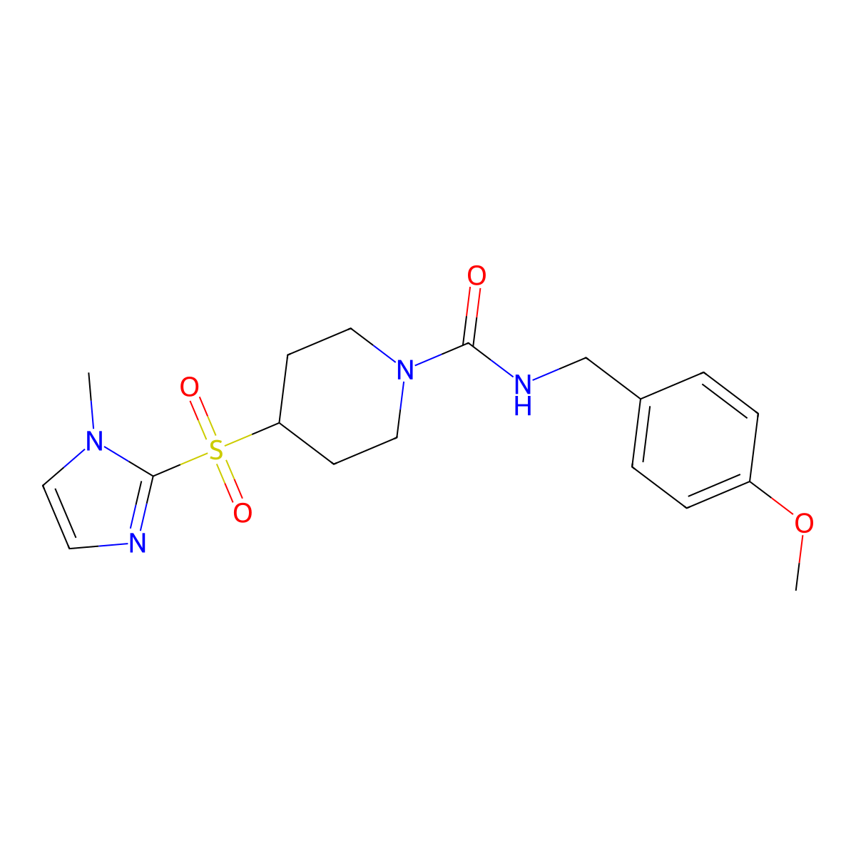 N-(4-methoxybenzyl)-4-((1-methyl-1H-imidazol-2-yl)sulfonyl)piperidine-1-carboxamide molecular structure, CAS 2034445-17-3
