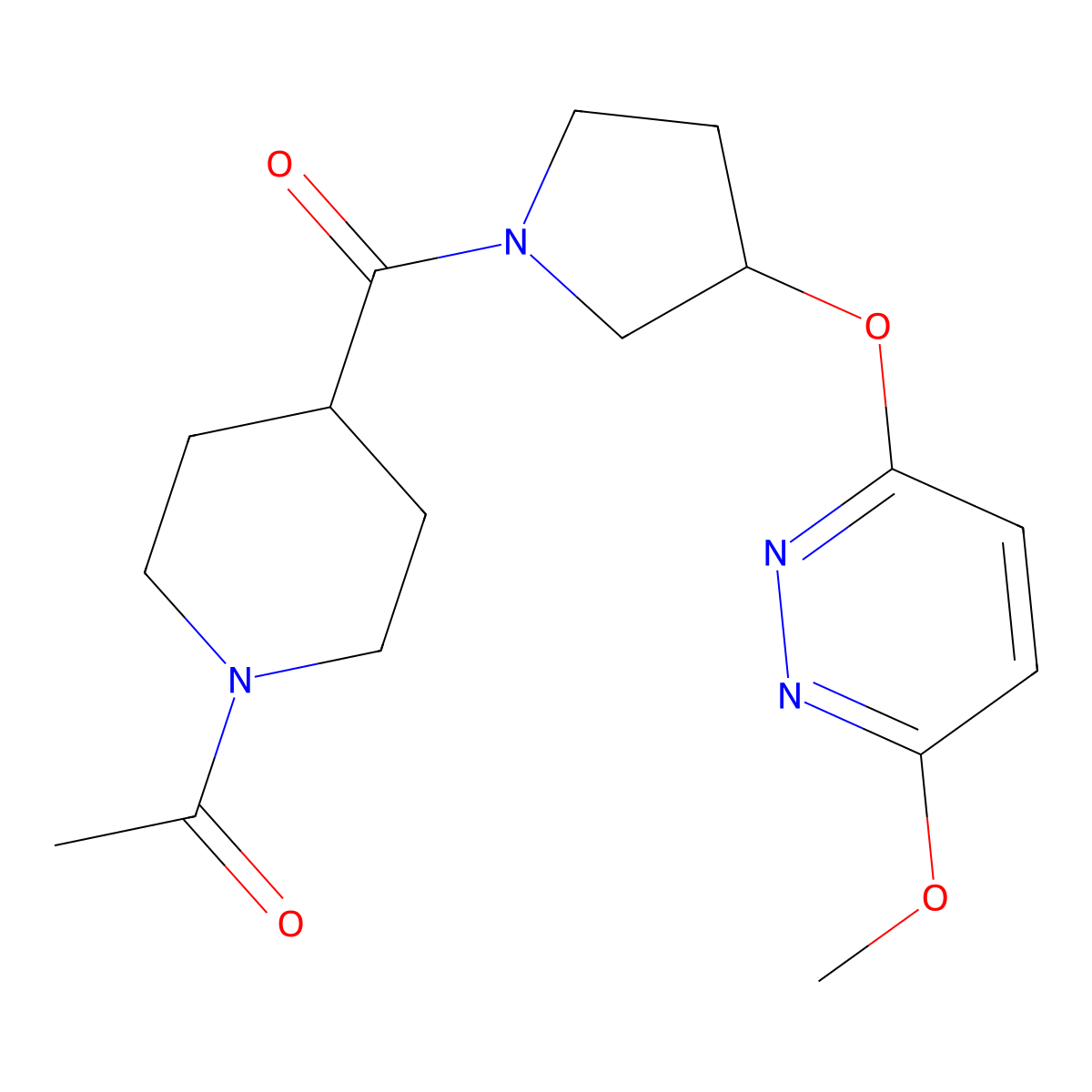 1-(4-(3-((6-Methoxypyridazin-3-yl)oxy)pyrrolidine-1-carbonyl)piperidin-1-yl)ethanone molecular structure, CAS 2034445-20-8