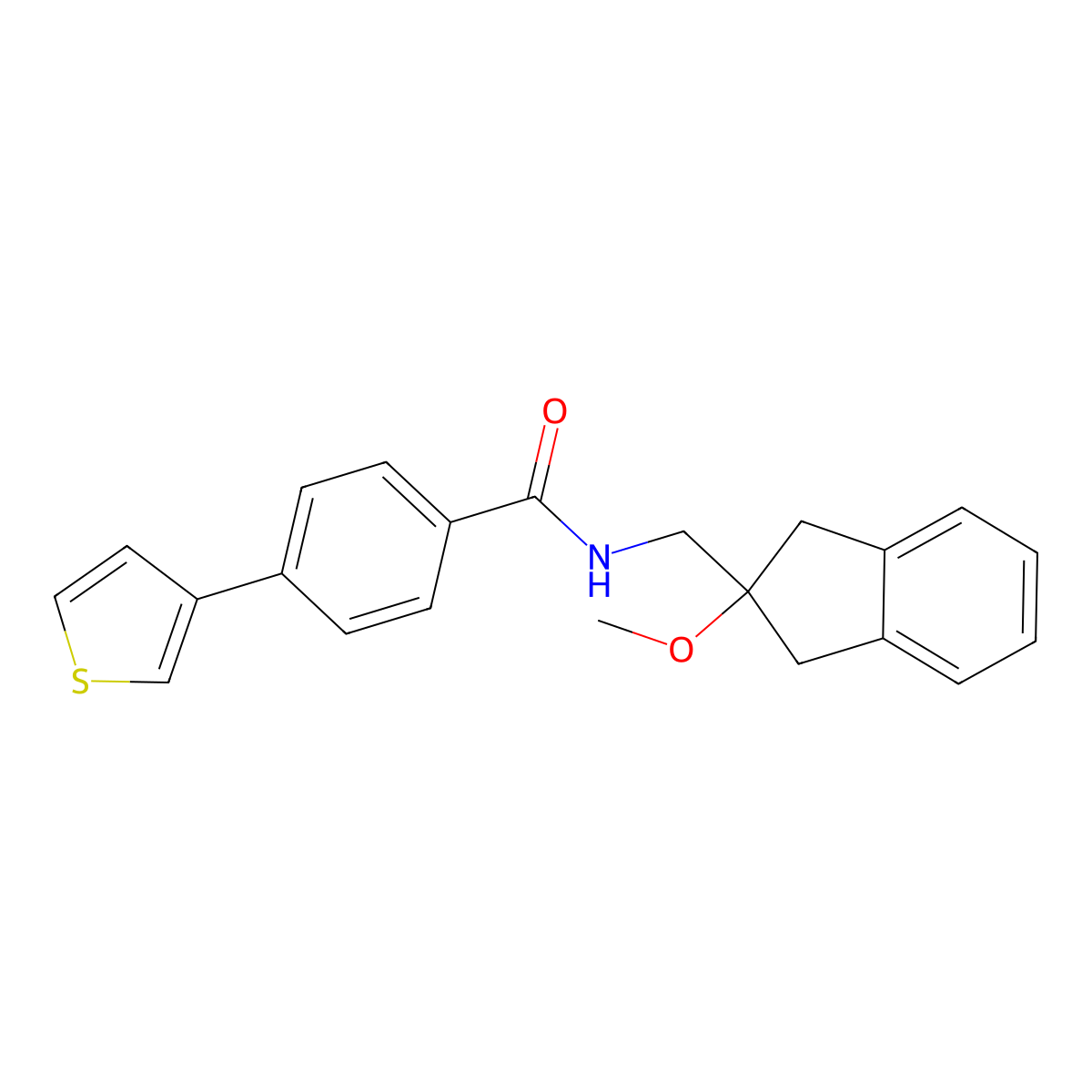 N-((2-methoxy-2,3-dihydro-1H-inden-2-yl)methyl)-4-(thiophen-3-yl)benzamide molecular structure, CAS 2034445-25-3