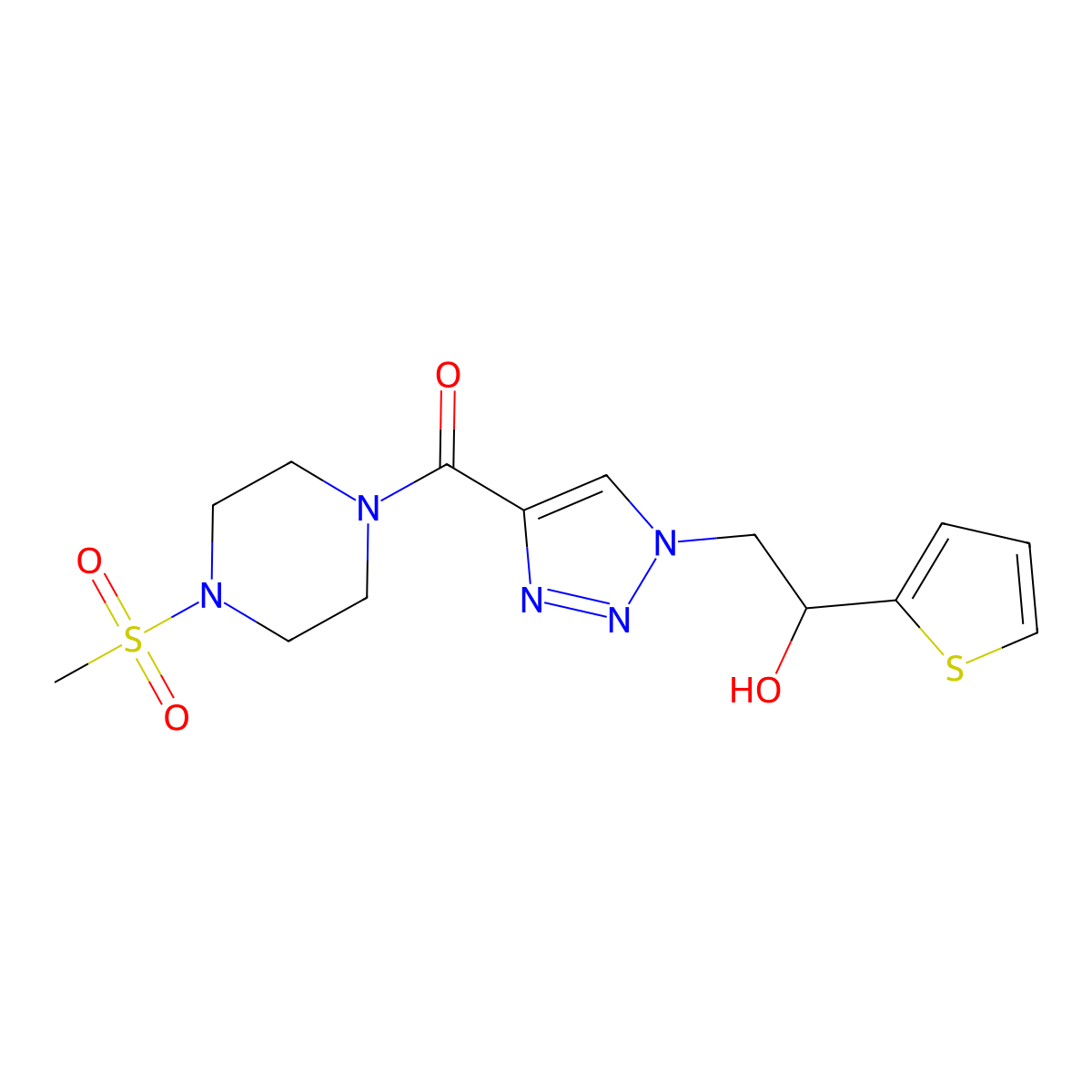 (1-(2-hydroxy-2-(thiophen-2-yl)ethyl)-1H-1,2,3-triazol-4-yl)(4-(methylsulfonyl)piperazin-1-yl)methanone molecular structure, CAS 2034445-29-7