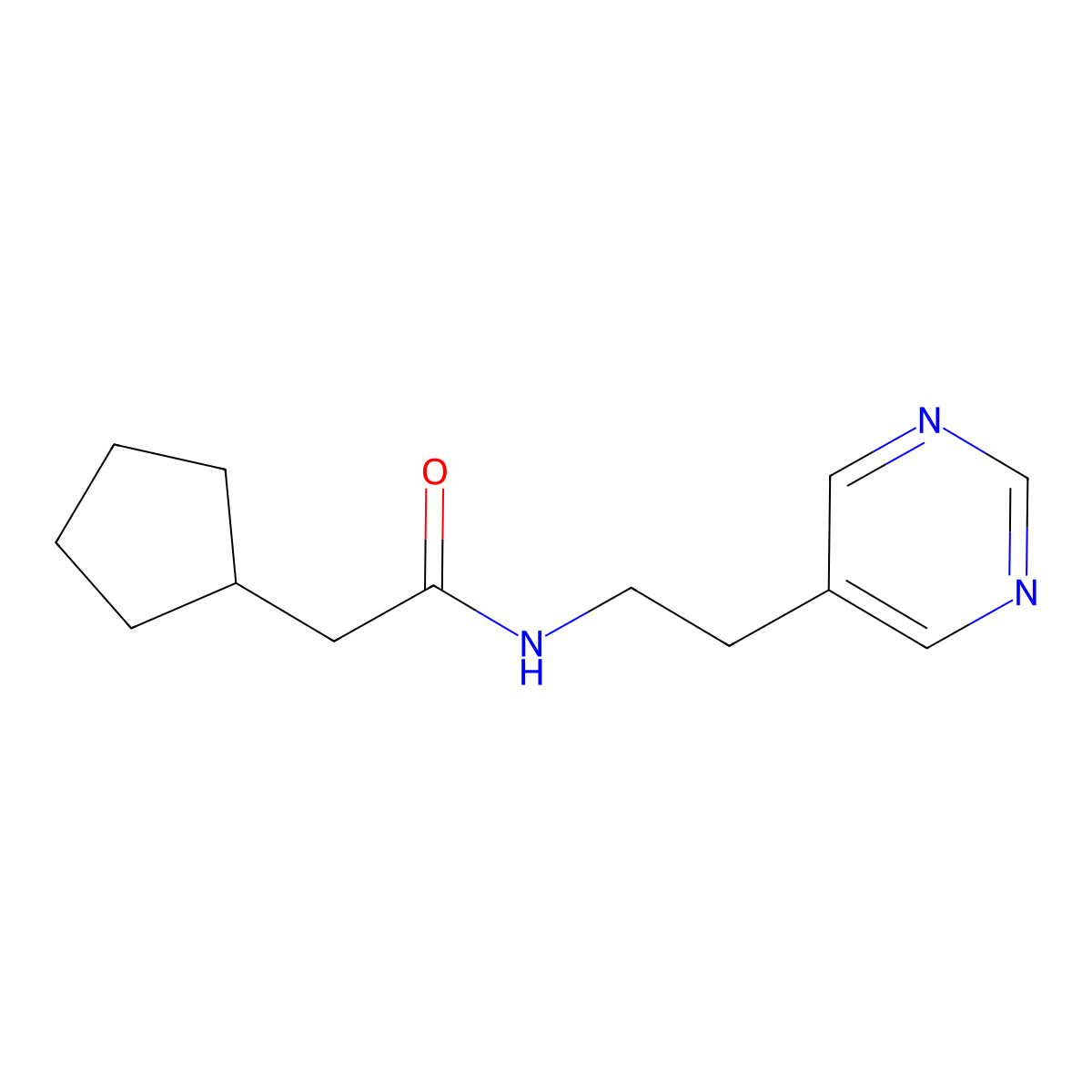 2-cyclopentyl-N-(2-(pyrimidin-5-yl)ethyl)acetamide molecular structure, CAS 2034445-32-2
