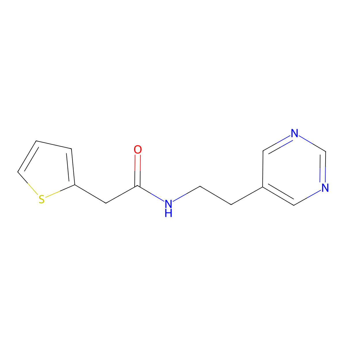 N-(2-(pyrimidin-5-yl)ethyl)-2-(thiophen-2-yl)acetamide molecular structure, CAS 2034445-35-5