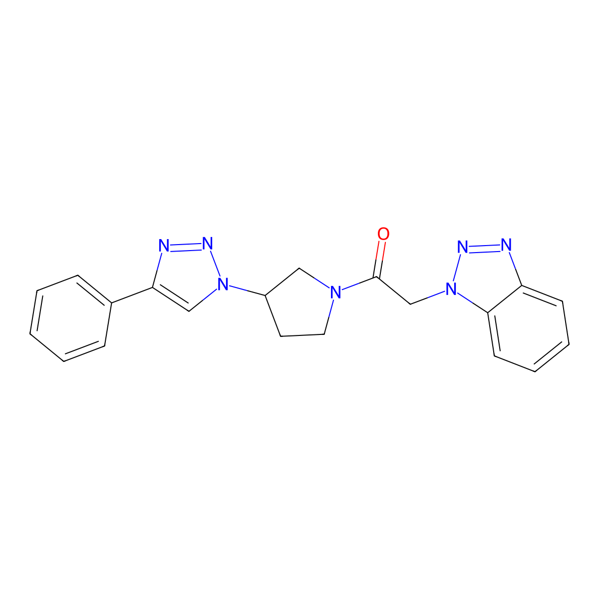 2-(1H-benzo[d][1,2,3]triazol-1-yl)-1-(3-(4-phenyl-1H-1,2,3-triazol-1-yl)pyrrolidin-1-yl)ethanone molecular structure, CAS 2034445-38-8