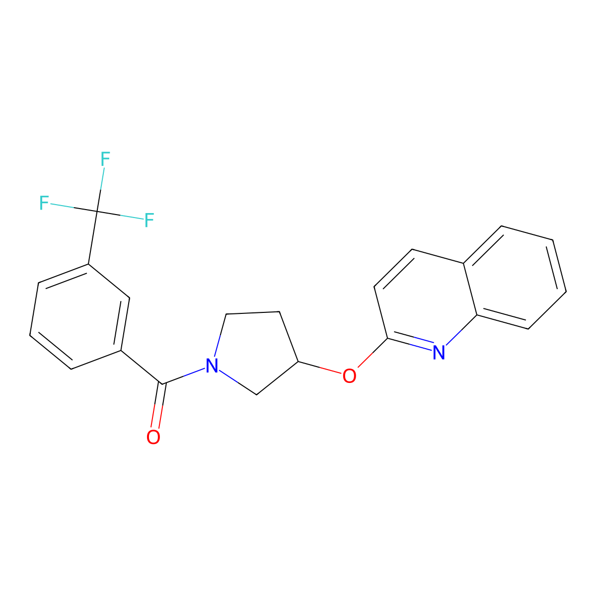 (3-(Quinolin-2-yloxy)pyrrolidin-1-yl)(3-(trifluoromethyl)phenyl)methanone molecular structure, CAS 2034445-45-7