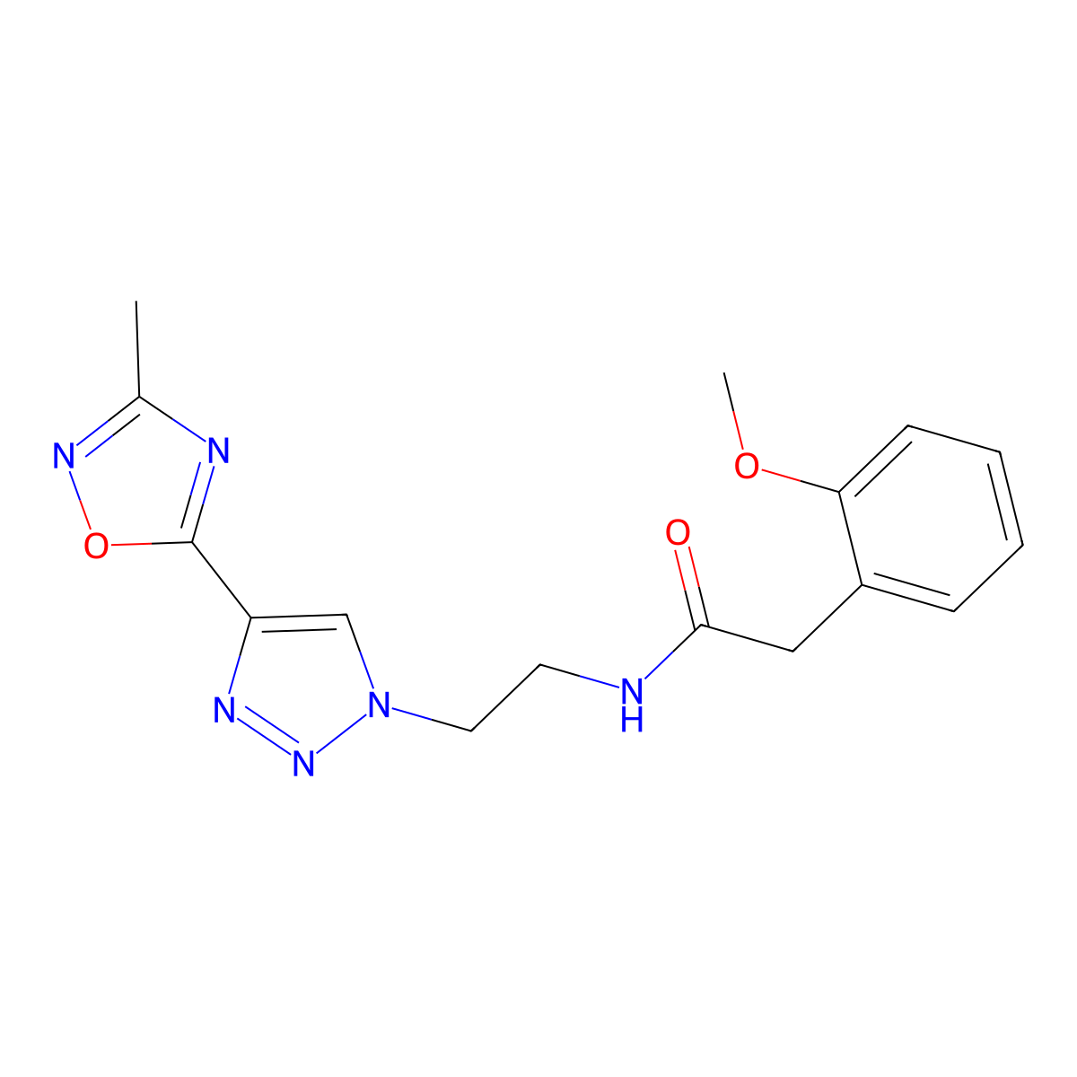 2-(2-methoxyphenyl)-N-{2-[4-(3-methyl-1,2,4-oxadiazol-5-yl)-1H-1,2,3-triazol-1-yl]ethyl}acetamide molecular structure, CAS 2034445-47-9