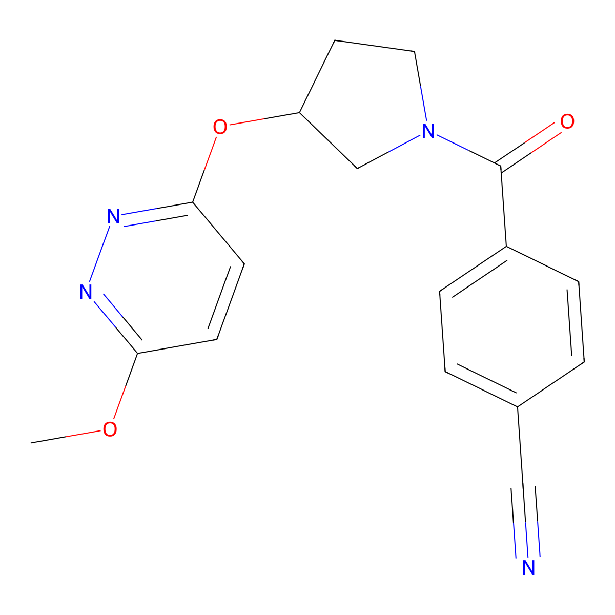 4-{3-[(6-Methoxypyridazin-3-yl)oxy]pyrrolidine-1-carbonyl}benzonitrile molecular structure, CAS 2034445-48-0