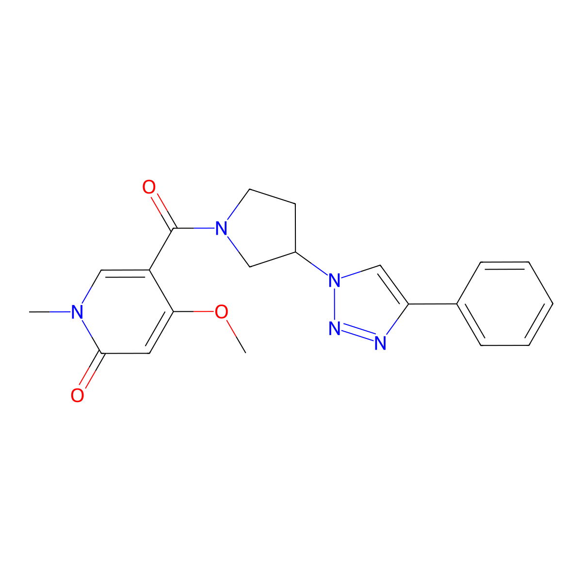 4-methoxy-1-methyl-5-(3-(4-phenyl-1H-1,2,3-triazol-1-yl)pyrrolidine-1-carbonyl)pyridin-2(1H)-one molecular structure, CAS 2034445-51-5