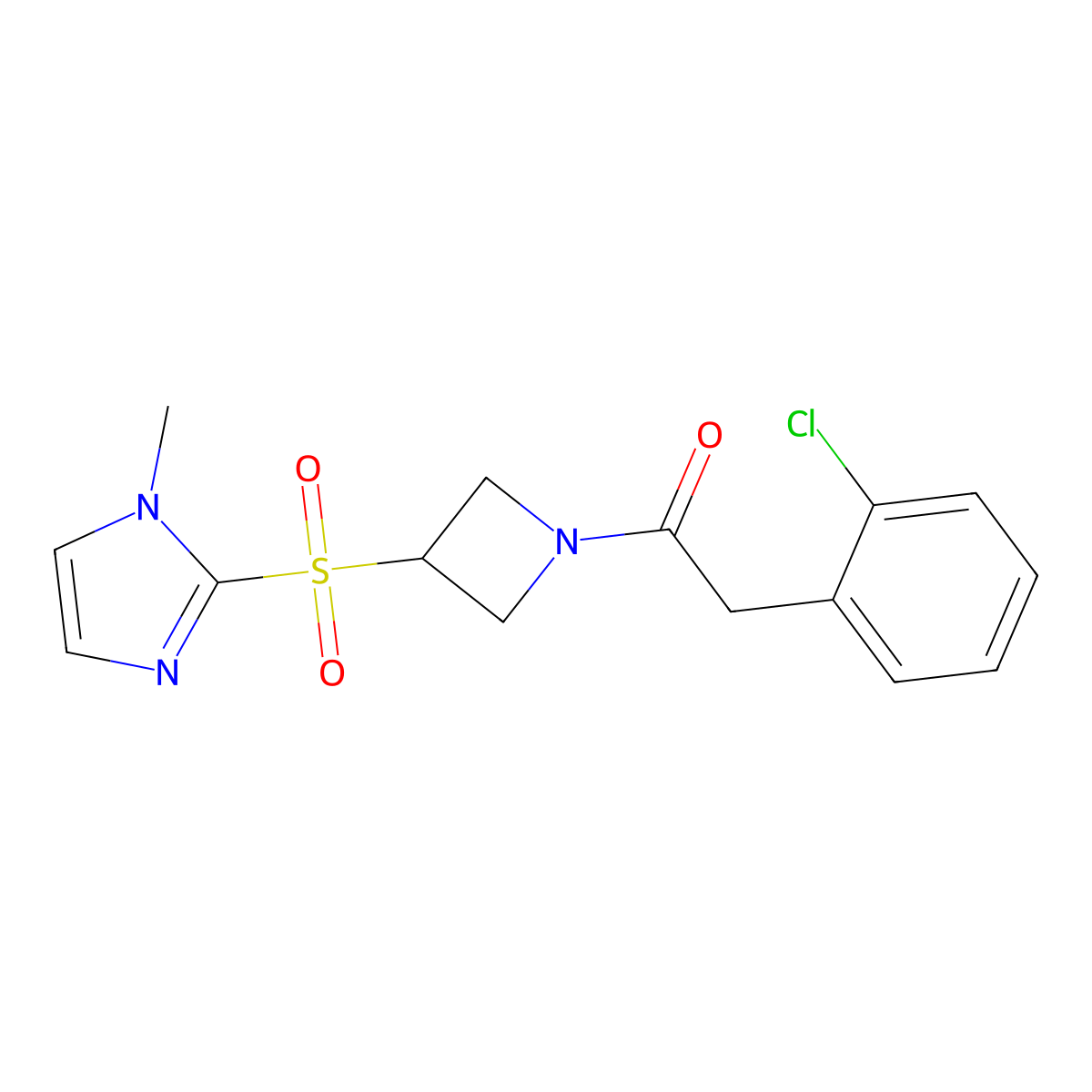 2-(2-chlorophenyl)-1-(3-((1-methyl-1H-imidazol-2-yl)sulfonyl)azetidin-1-yl)ethanone molecular structure, CAS 2034445-54-8