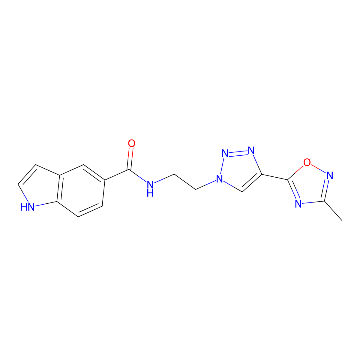 N-{2-[4-(3-methyl-1,2,4-oxadiazol-5-yl)-1H-1,2,3-triazol-1-yl]ethyl}-1H-indole-5-carboxamide molecular structure, CAS 2034445-58-2