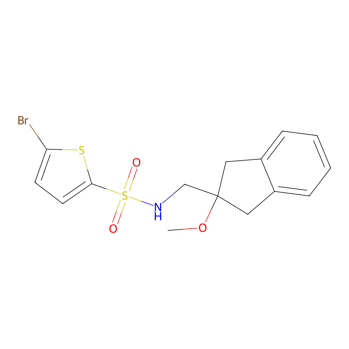 5-bromo-N-((2-methoxy-2,3-dihydro-1H-inden-2-yl)methyl)thiophene-2-sulfonamide molecular structure, CAS 2034445-64-0