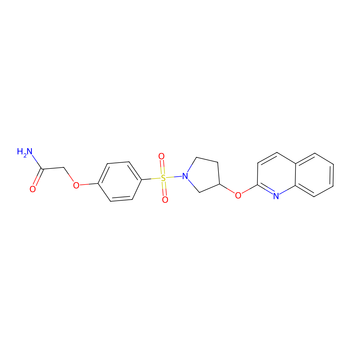 2-(4-((3-(Quinolin-2-yloxy)pyrrolidin-1-yl)sulfonyl)phenoxy)acetamide molecular structure, CAS 2034445-65-1