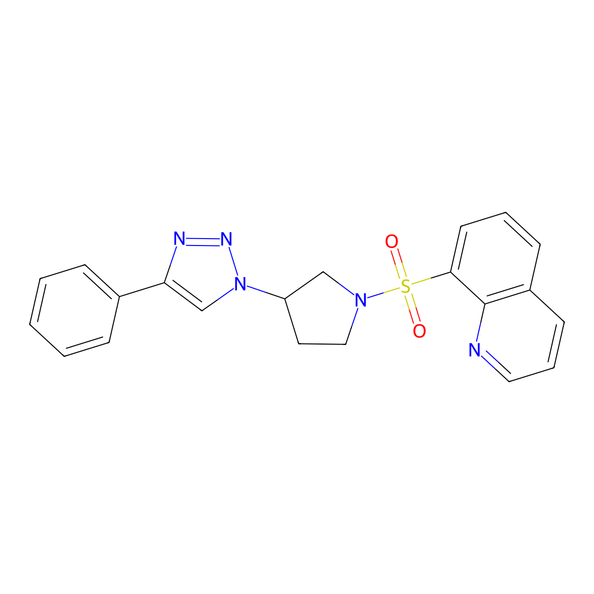 8-((3-(4-phenyl-1H-1,2,3-triazol-1-yl)pyrrolidin-1-yl)sulfonyl)quinoline molecular structure, CAS 2034445-79-7
