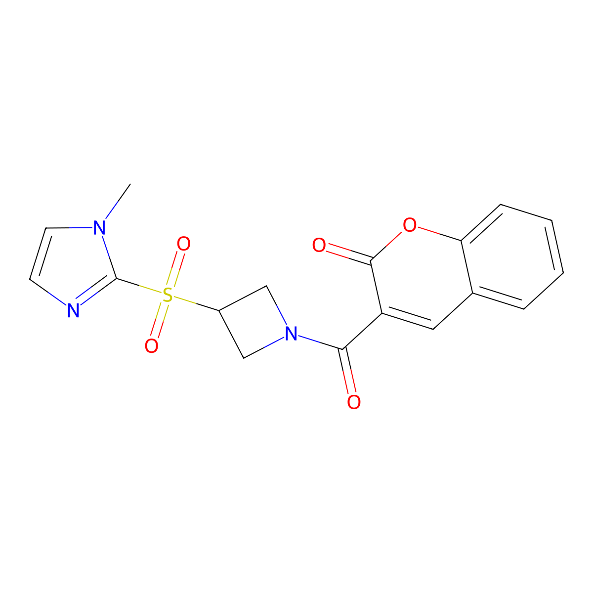3-(3-((1-methyl-1H-imidazol-2-yl)sulfonyl)azetidine-1-carbonyl)-2H-chromen-2-one molecular structure, CAS 2034445-80-0