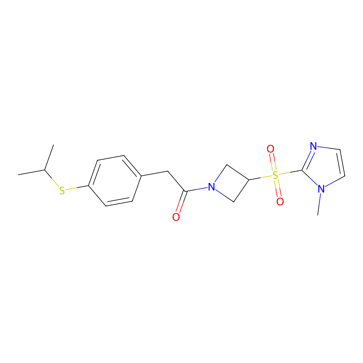 2-(4-(isopropylthio)phenyl)-1-(3-((1-methyl-1H-imidazol-2-yl)sulfonyl)azetidin-1-yl)ethanone molecular structure, CAS 2034445-86-6