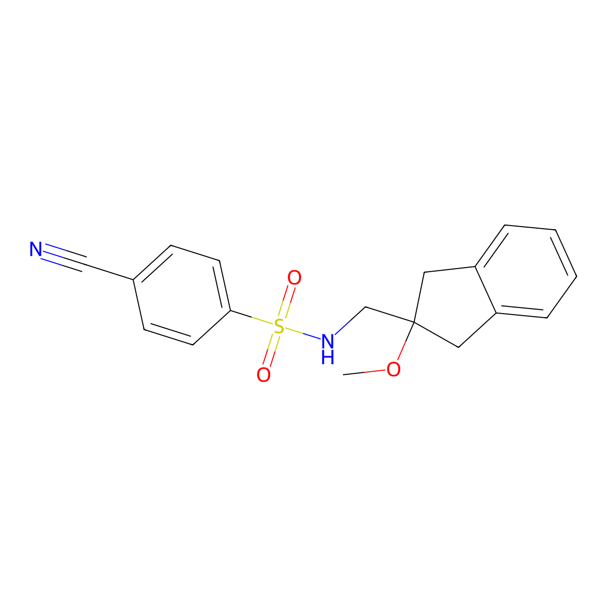 4-cyano-N-((2-methoxy-2,3-dihydro-1H-inden-2-yl)methyl)benzenesulfonamide molecular structure, CAS 2034445-88-8