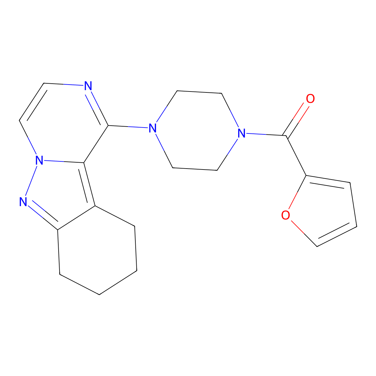 Furan-2-yl(4-(7,8,9,10-tetrahydropyrazino[1,2-b]indazol-1-yl)piperazin-1-yl)methanone molecular structure, CAS 2034445-92-4