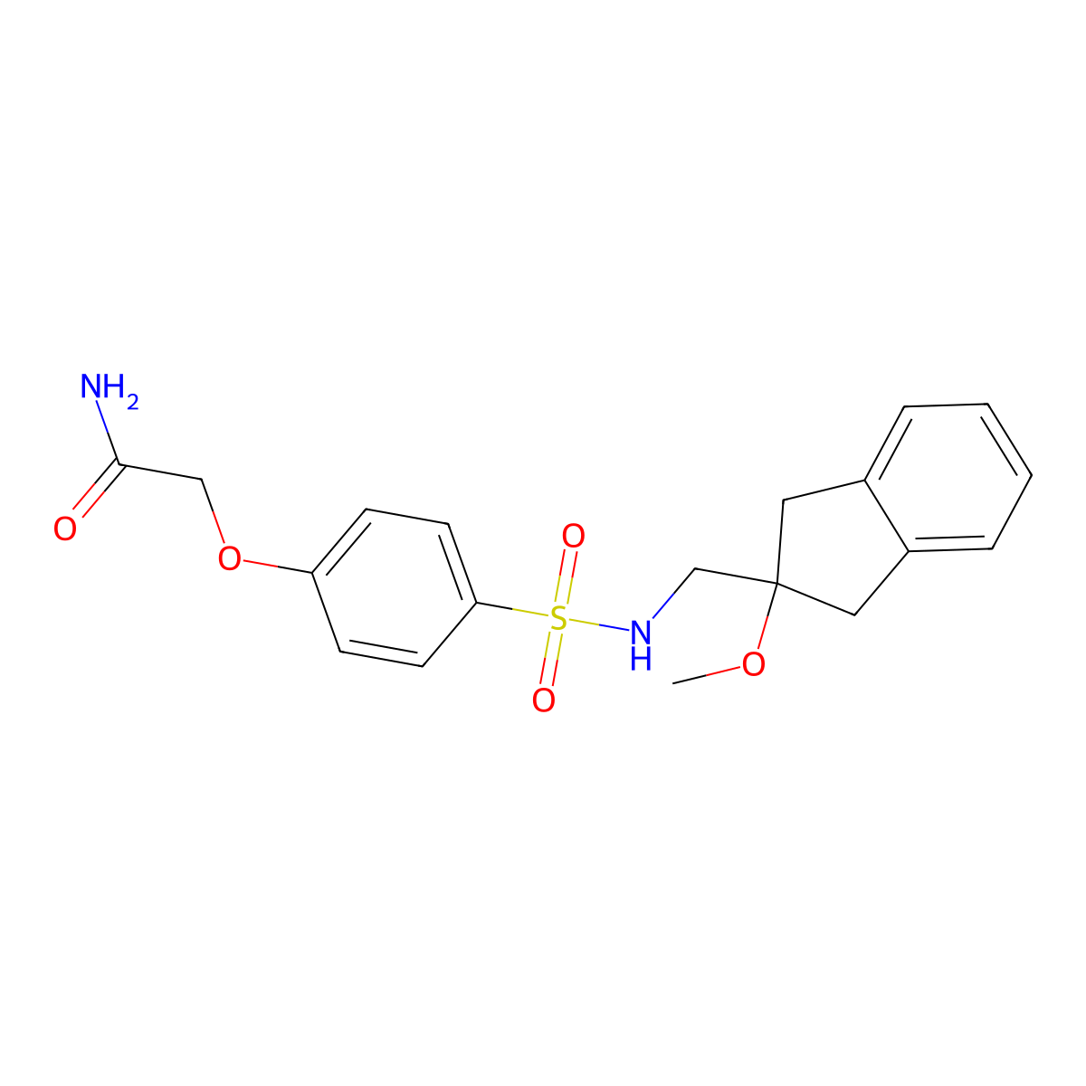 2-(4-(N-((2-methoxy-2,3-dihydro-1H-inden-2-yl)methyl)sulfamoyl)phenoxy)acetamide molecular structure, CAS 2034445-95-7