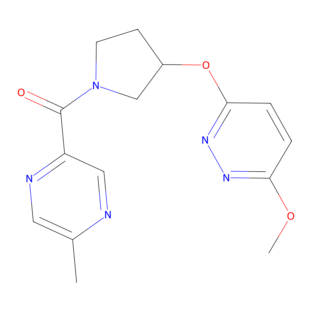 (3-((6-Methoxypyridazin-3-yl)oxy)pyrrolidin-1-yl)(5-methylpyrazin-2-yl)methanone molecular structure, CAS 2034446-08-5