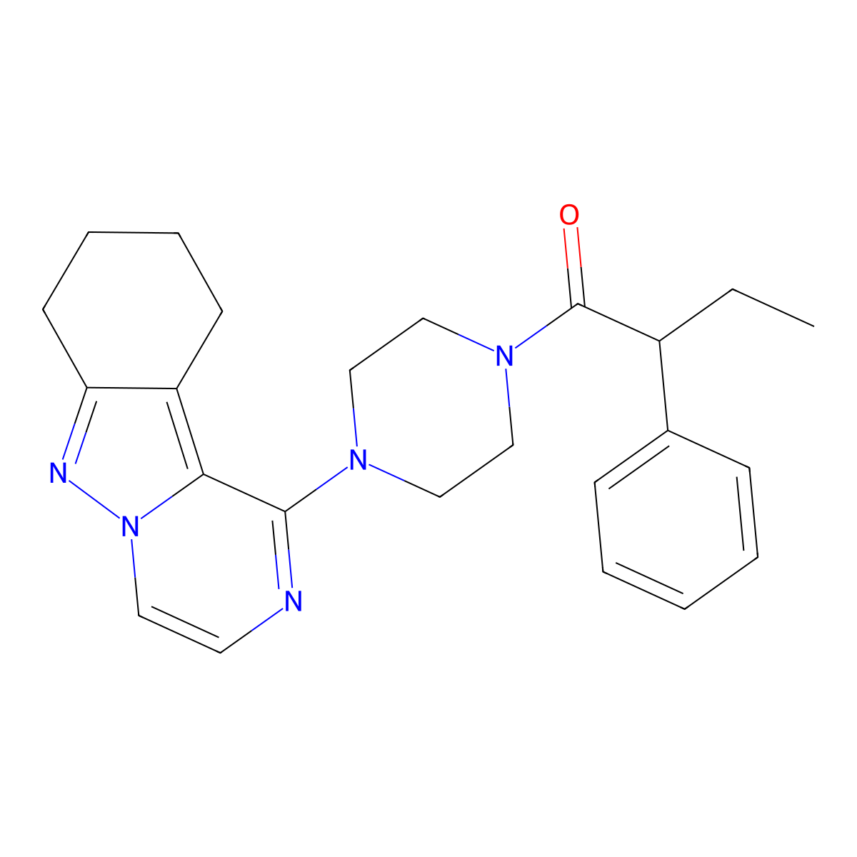 2-Phenyl-1-(4-(7,8,9,10-tetrahydropyrazino[1,2-b]indazol-1-yl)piperazin-1-yl)butan-1-one molecular structure, CAS 2034446-12-1