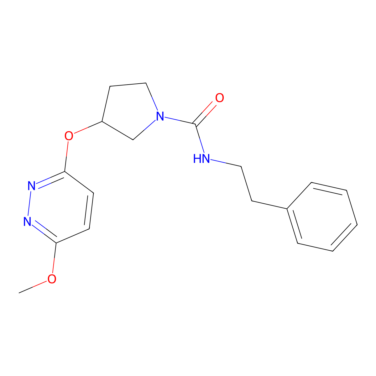 3-((6-methoxypyridazin-3-yl)oxy)-N-phenethylpyrrolidine-1-carboxamide molecular structure, CAS 2034446-13-2