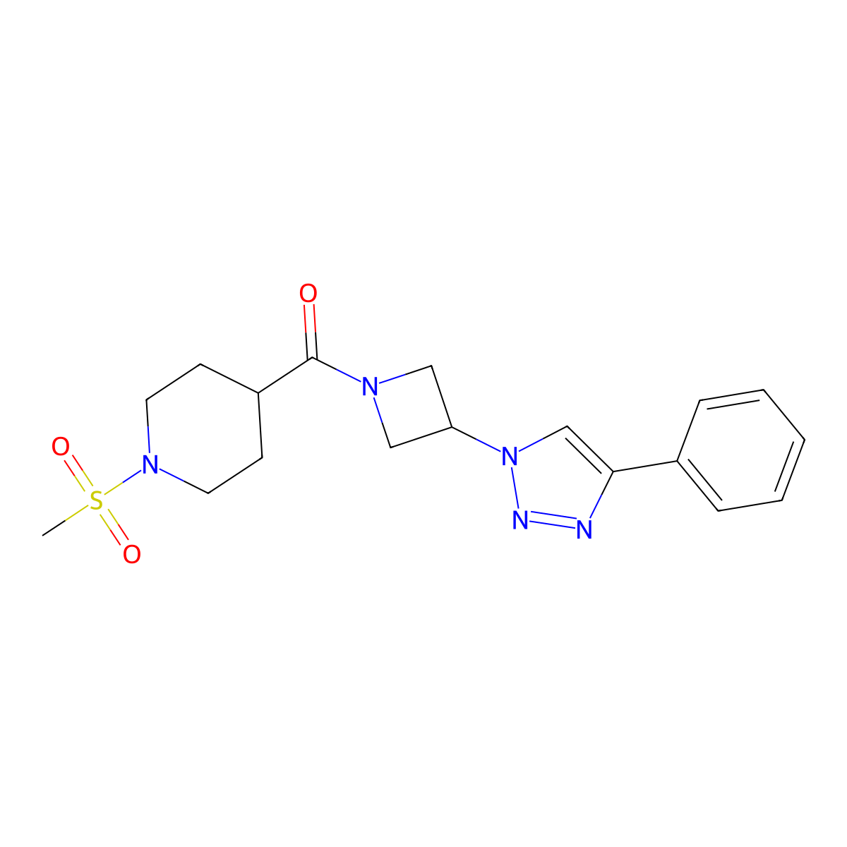 (1-(methylsulfonyl)piperidin-4-yl)(3-(4-phenyl-1H-1,2,3-triazol-1-yl)azetidin-1-yl)methanone molecular structure, CAS 2034446-15-4