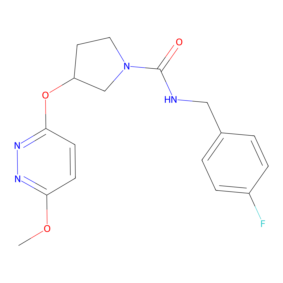 N-(4-fluorobenzyl)-3-((6-methoxypyridazin-3-yl)oxy)pyrrolidine-1-carboxamide molecular structure, CAS 2034446-20-1