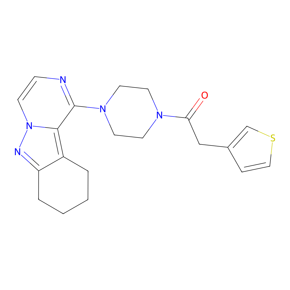 1-[4-(3-Thienylacetyl)piperazin-1-yl]-7,8,9,10-tetrahydropyrazino[1,2-b]indazole molecular structure, CAS 2034446-21-2