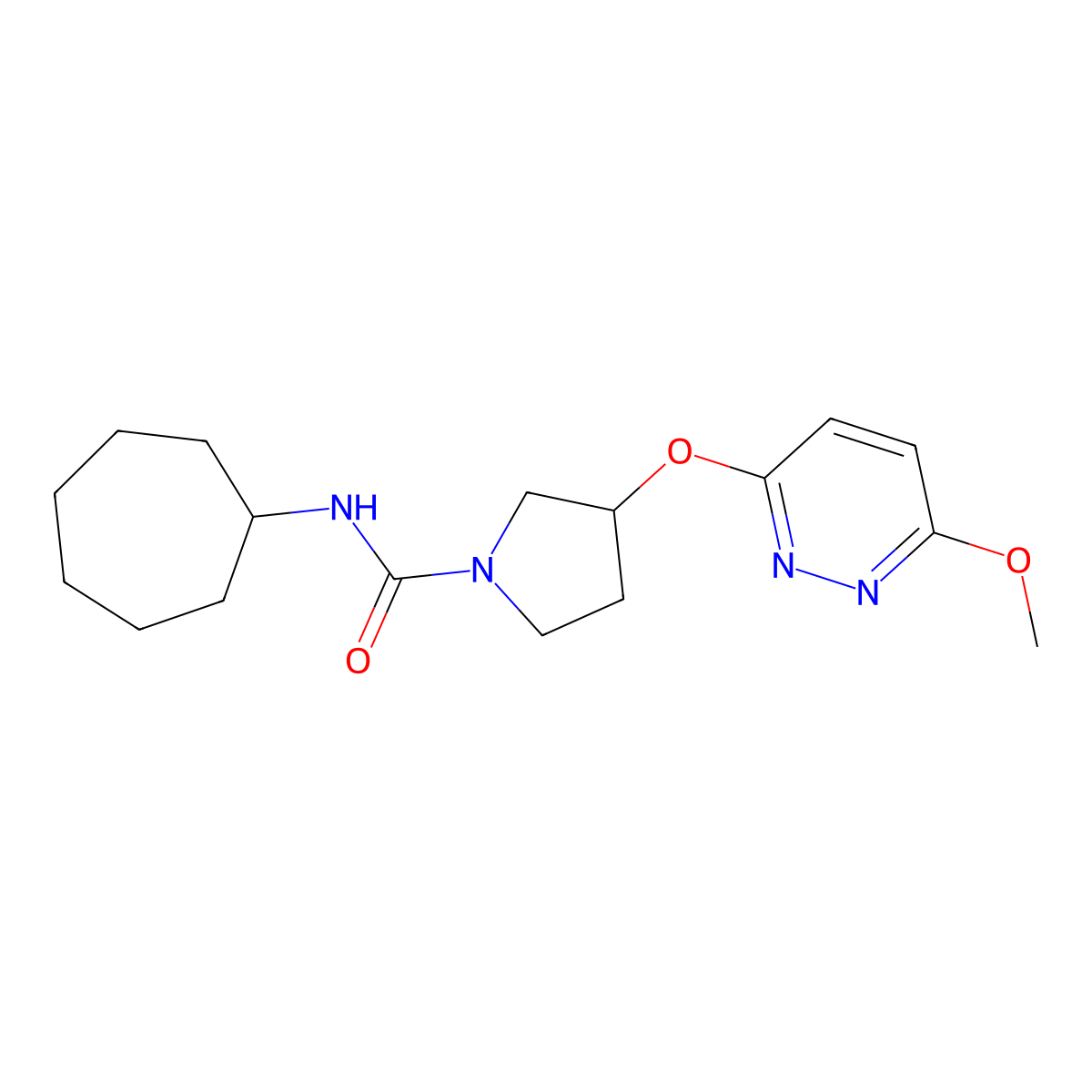 N-cycloheptyl-3-[(6-methoxypyridazin-3-yl)oxy]pyrrolidine-1-carboxamide molecular structure, CAS 2034446-29-0