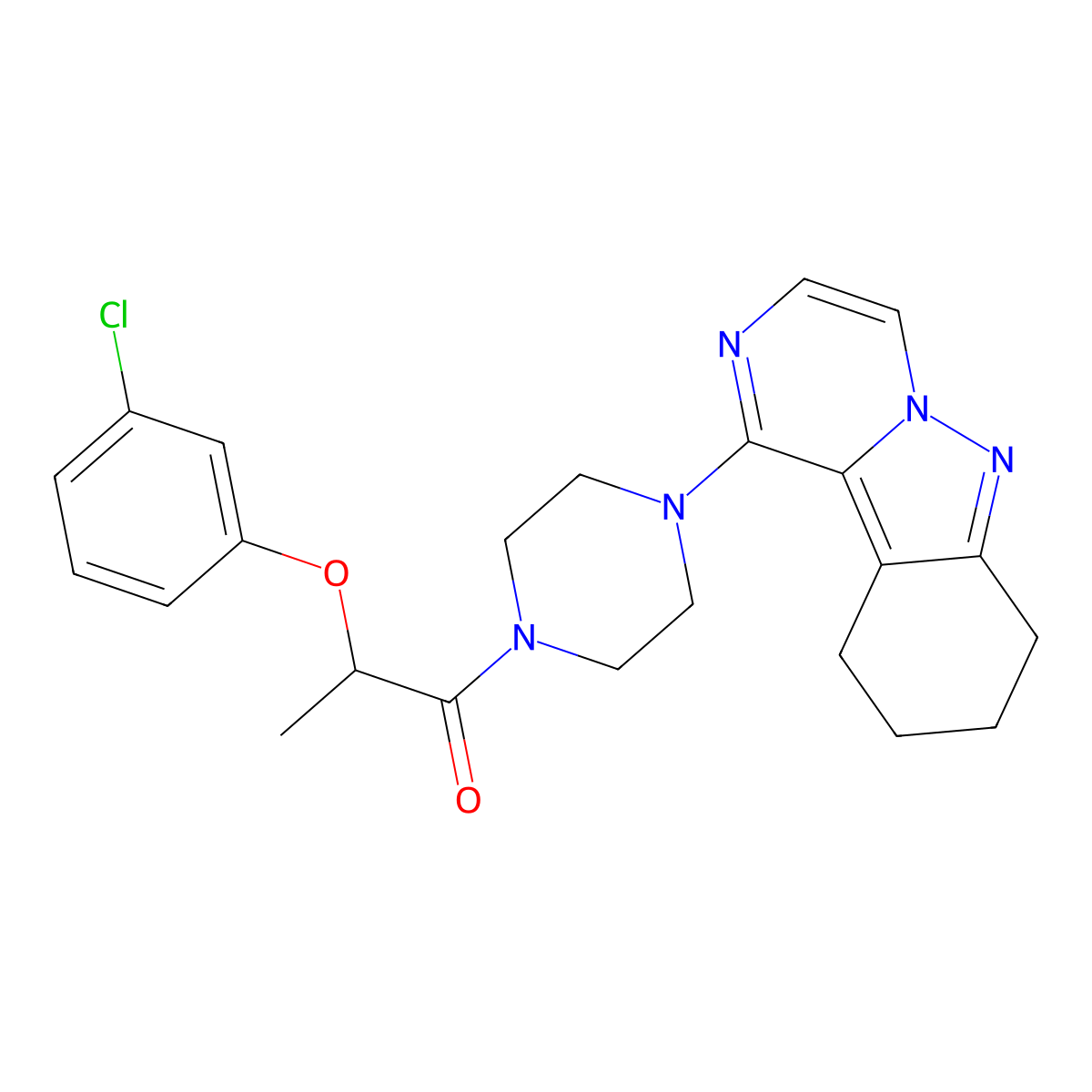 2-(3-Chlorophenoxy)-1-(4-(7,8,9,10-tetrahydropyrazino[1,2-b]indazol-1-yl)piperazin-1-yl)propan-1-one molecular structure, CAS 2034446-37-0