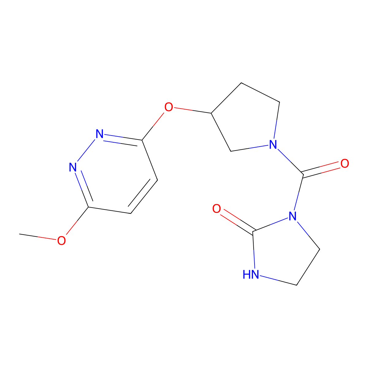 1-{3-[(6-Methoxypyridazin-3-yl)oxy]pyrrolidine-1-carbonyl}imidazolidin-2-one molecular structure, CAS 2034446-38-1