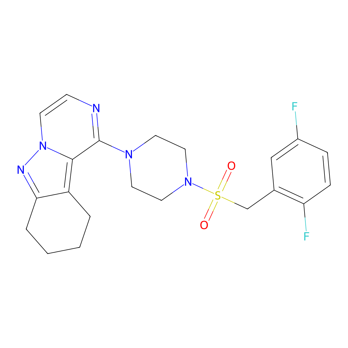 1-(4-((2,5-Difluorobenzyl)sulfonyl)piperazin-1-yl)-7,8,9,10-tetrahydropyrazino[1,2-b]indazole molecular structure, CAS 2034446-42-7