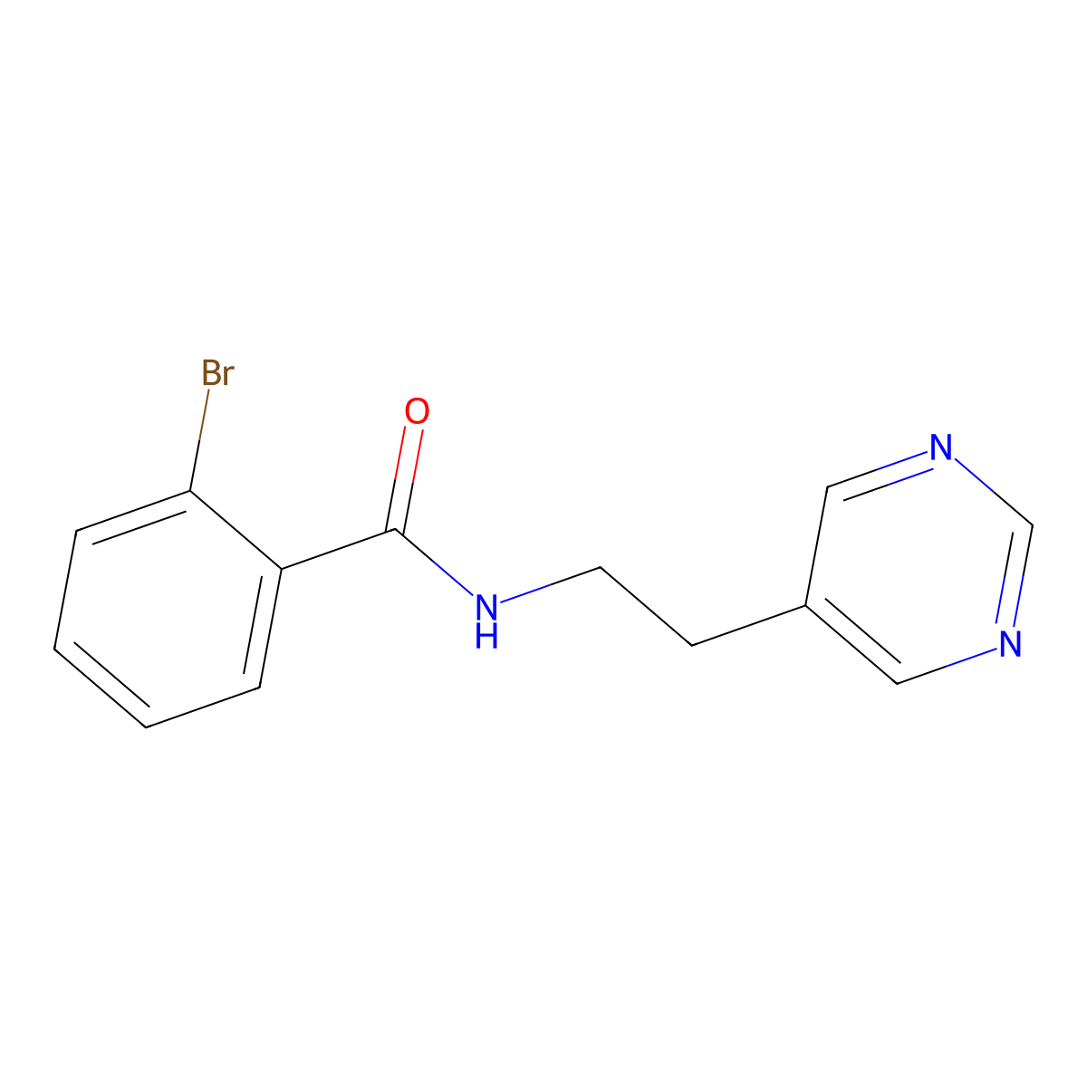 2-bromo-N-(2-(pyrimidin-5-yl)ethyl)benzamide molecular structure, CAS 2034446-54-1