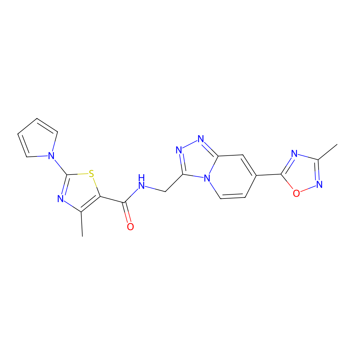 4-methyl-N-((7-(3-methyl-1,2,4-oxadiazol-5-yl)-[1,2,4]triazolo[4,3-a]pyridin-3-yl)methyl)-2-(1H-pyrrol-1-yl)thiazole-5-carboxamide molecular structure, CAS 2034446-55-2