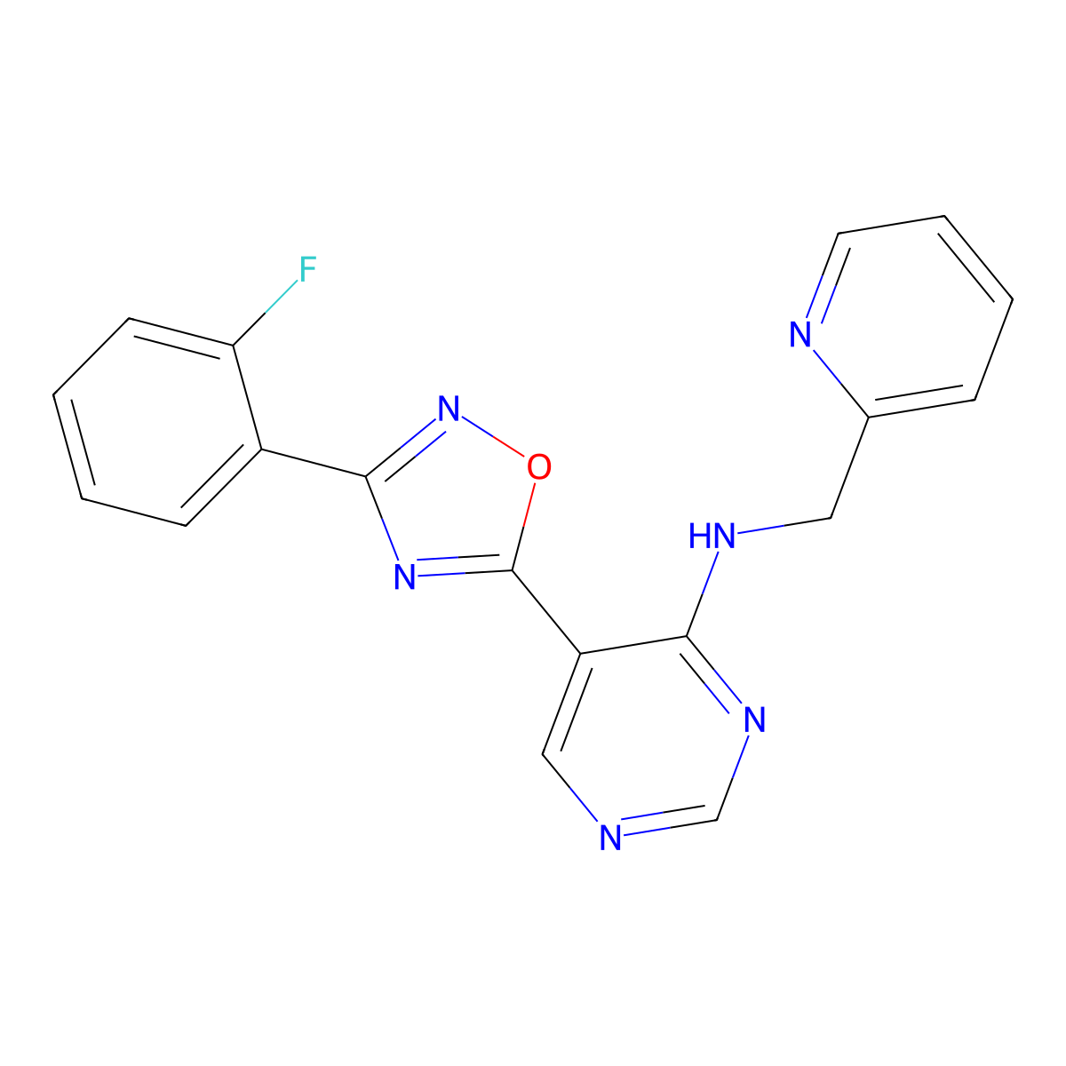 5-(3-(2-fluorophenyl)-1,2,4-oxadiazol-5-yl)-N-(pyridin-2-ylmethyl)pyrimidin-4-amine molecular structure, CAS 2034446-56-3