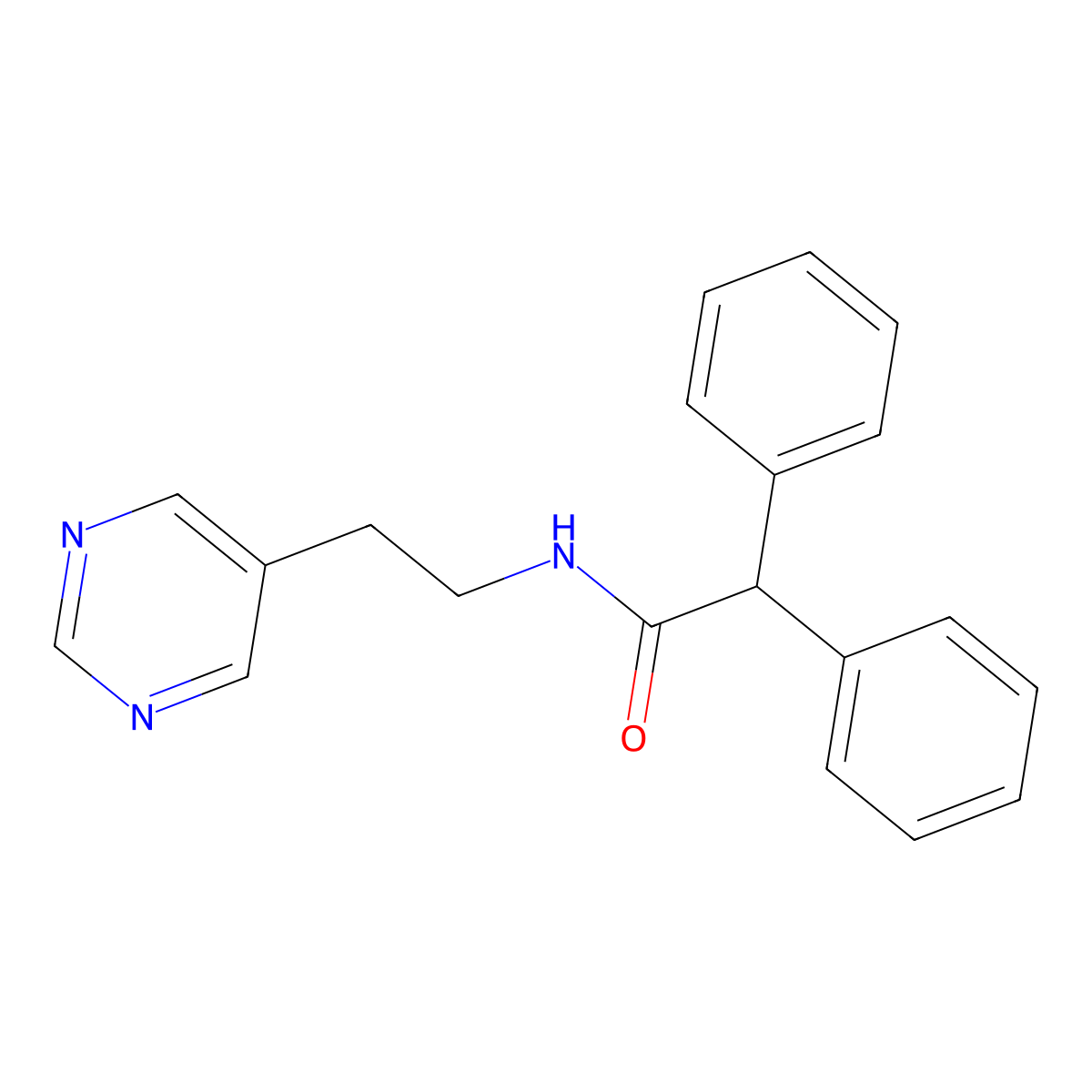 2,2-diphenyl-N-(2-(pyrimidin-5-yl)ethyl)acetamide molecular structure, CAS 2034446-58-5