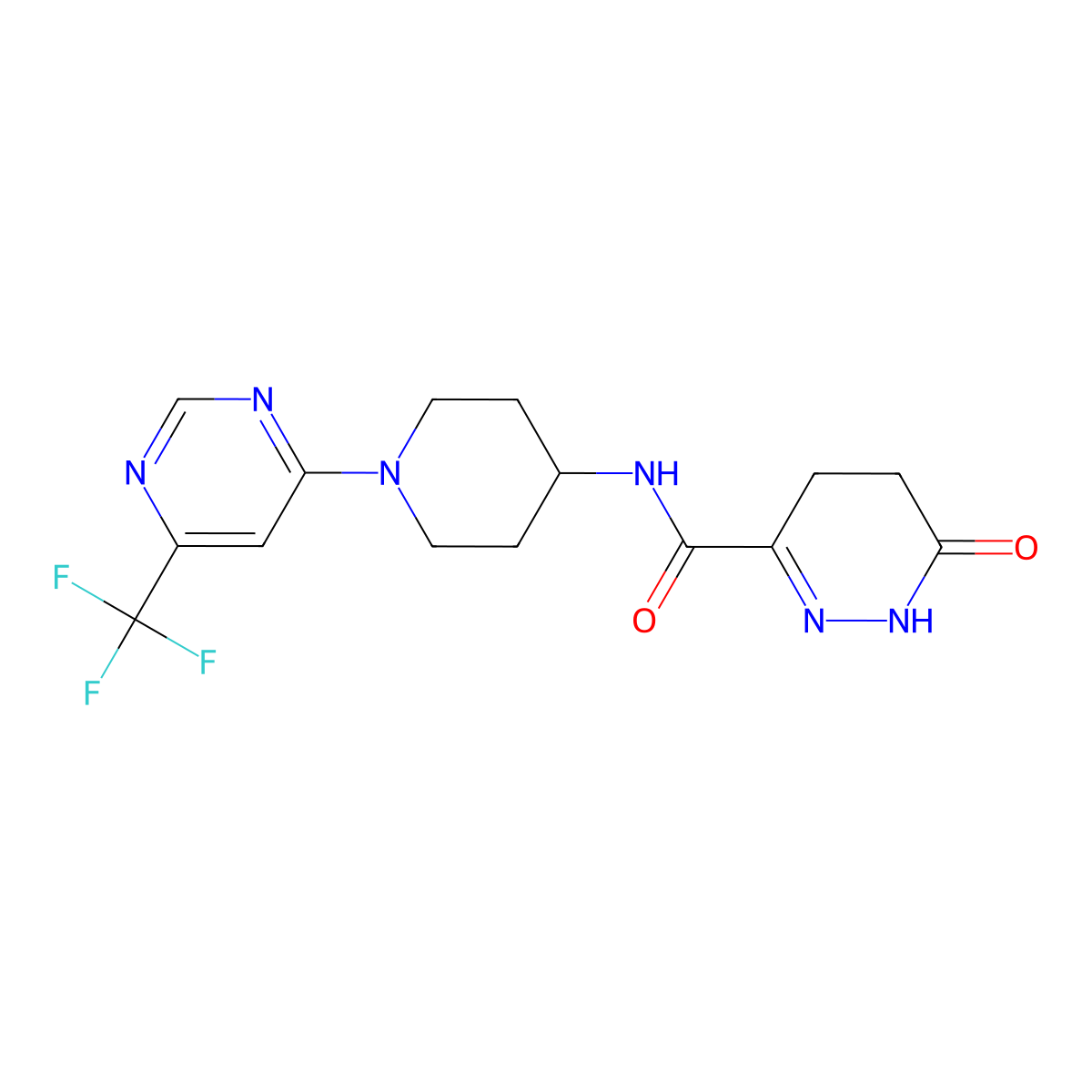 6-oxo-N-{1-[6-(trifluoromethyl)pyrimidin-4-yl]piperidin-4-yl}-1,4,5,6-tetrahydropyridazine-3-carboxamide molecular structure, CAS 2034446-61-0