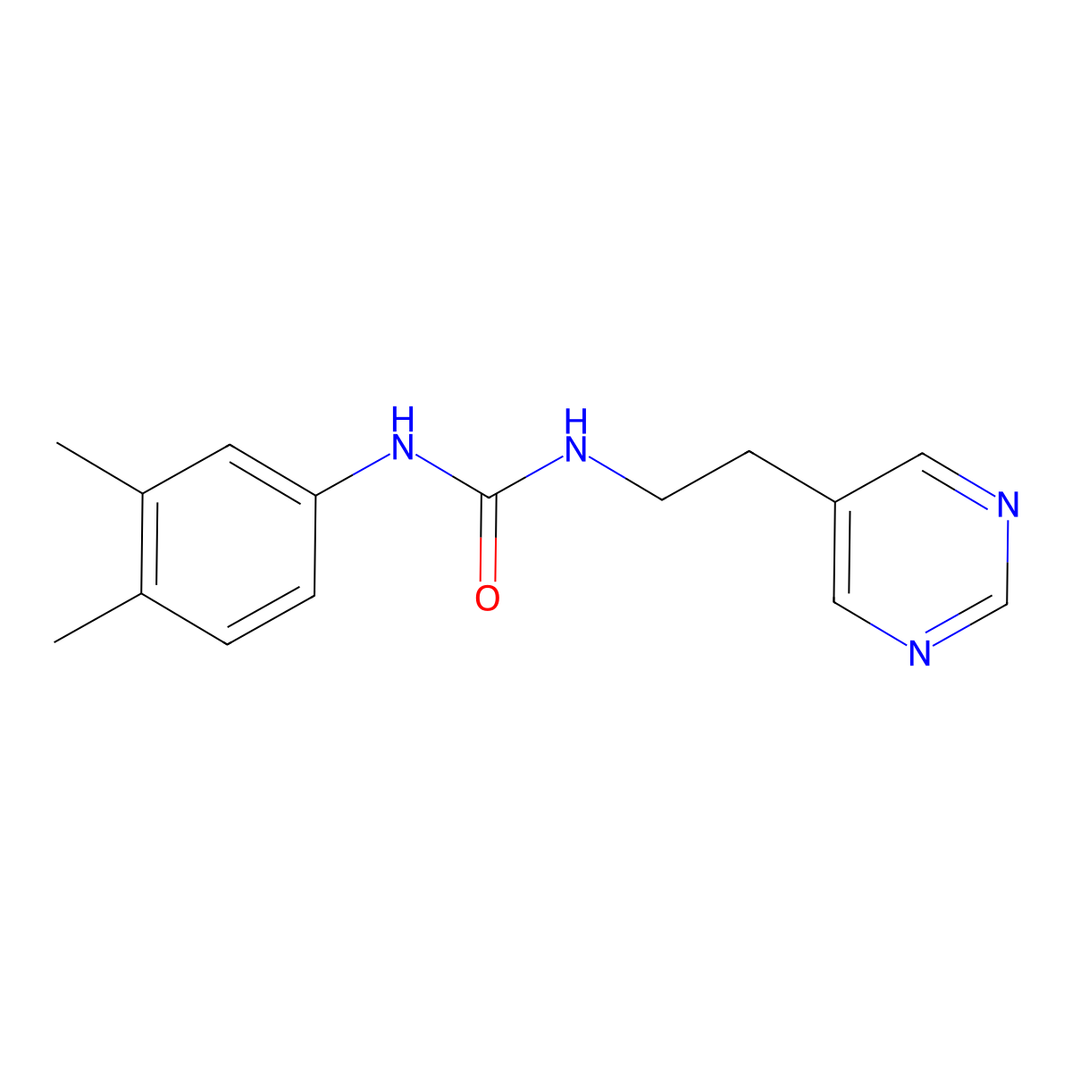 1-(3,4-Dimethylphenyl)-3-(2-(pyrimidin-5-yl)ethyl)urea molecular structure, CAS 2034446-78-9
