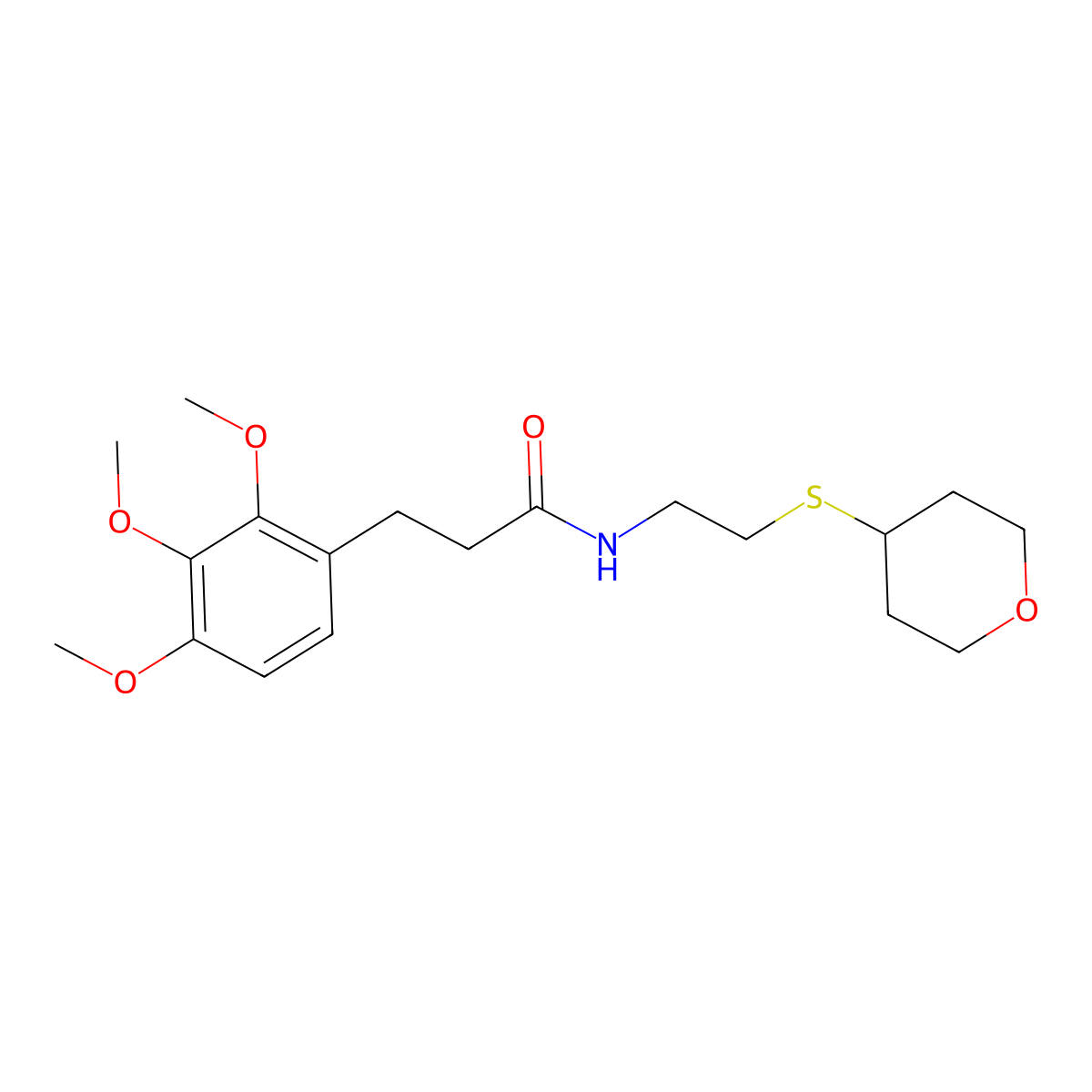 N-(2-((tetrahydro-2H-pyran-4-yl)thio)ethyl)-3-(2,3,4-trimethoxyphenyl)propanamide molecular structure, CAS 2034446-88-1
