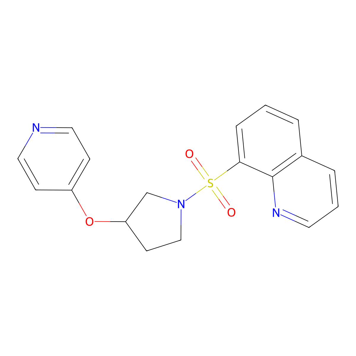 8-((3-(Pyridin-4-yloxy)pyrrolidin-1-yl)sulfonyl)quinoline molecular structure, CAS 2034446-89-2