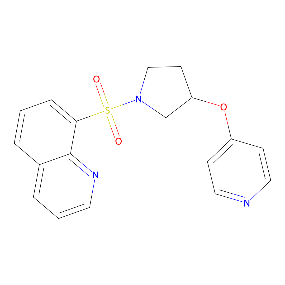 8-((3-(Pyridin-4-yloxy)pyrrolidin-1-yl)sulfonyl)quinoline molecular structure, CAS 2034446-89-2