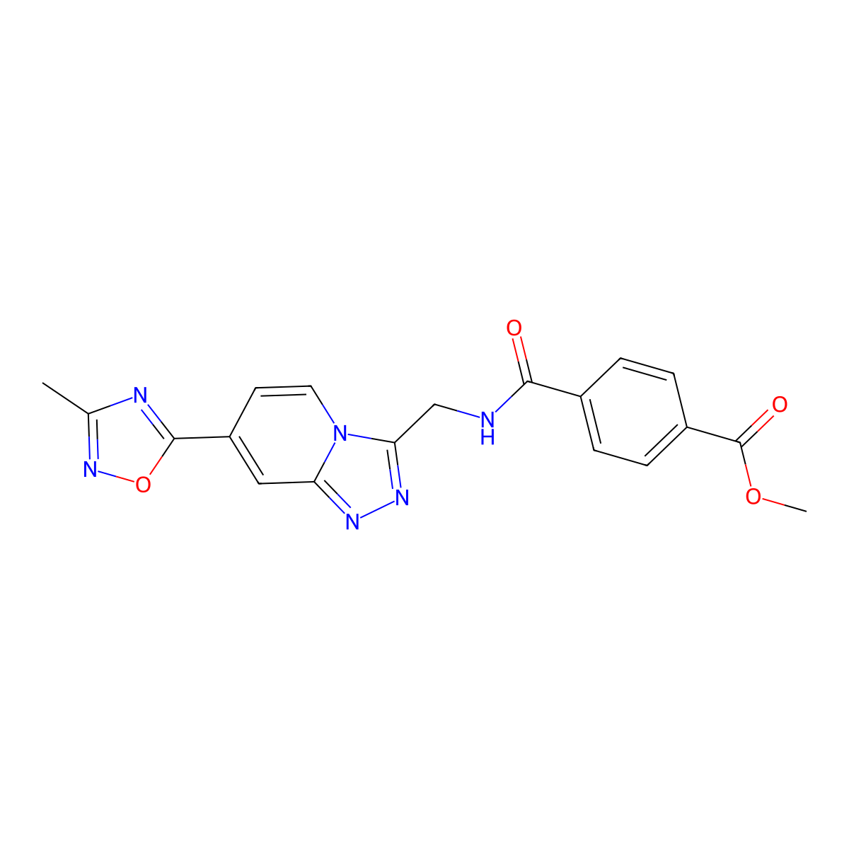 Methyl 4-(((7-(3-methyl-1,2,4-oxadiazol-5-yl)-[1,2,4]triazolo[4,3-a]pyridin-3-yl)methyl)carbamoyl)benzoate molecular structure, CAS 2034446-90-5