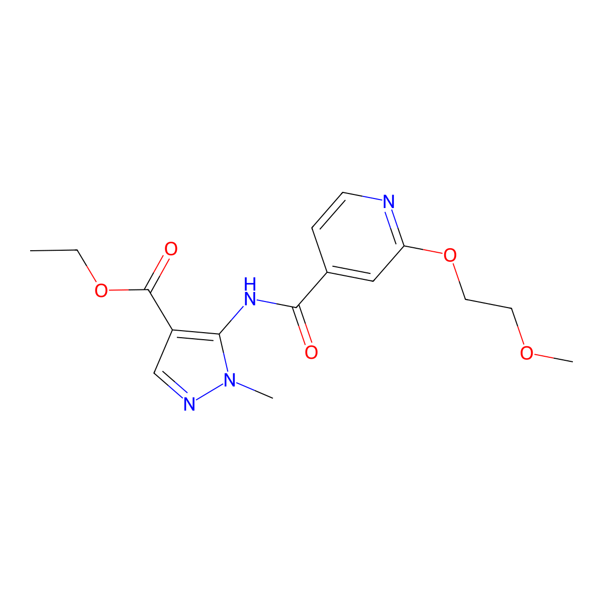 ethyl 5-(2-(2-methoxyethoxy)isonicotinamido)-1-methyl-1H-pyrazole-4-carboxylate molecular structure, CAS 2034446-97-2