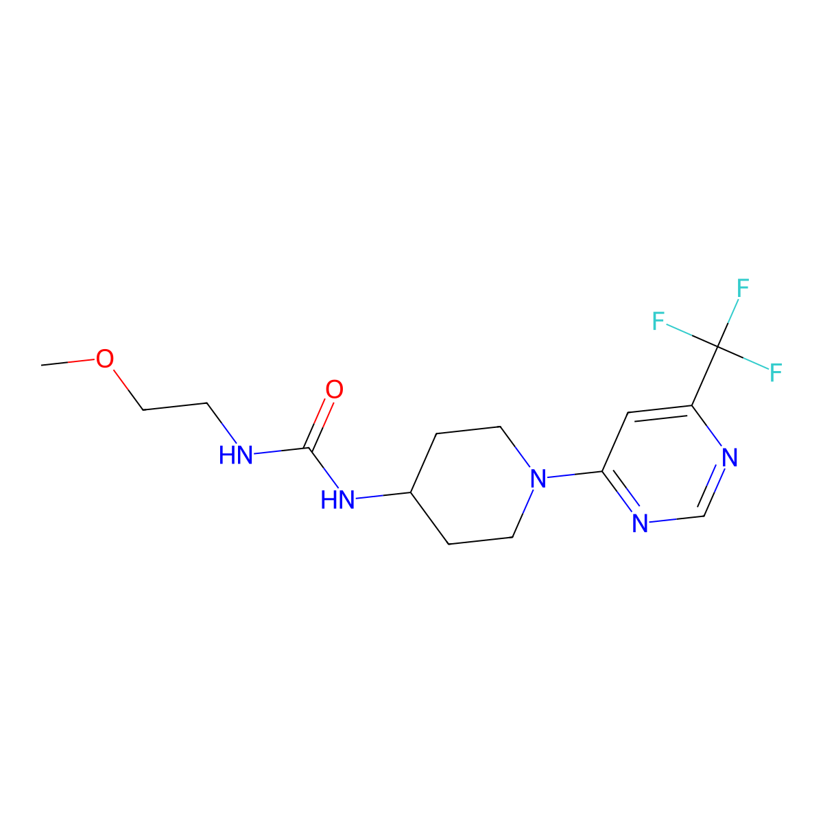 1-(2-Methoxyethyl)-3-(1-(6-(trifluoromethyl)pyrimidin-4-yl)piperidin-4-yl)urea molecular structure, CAS 2034446-99-4