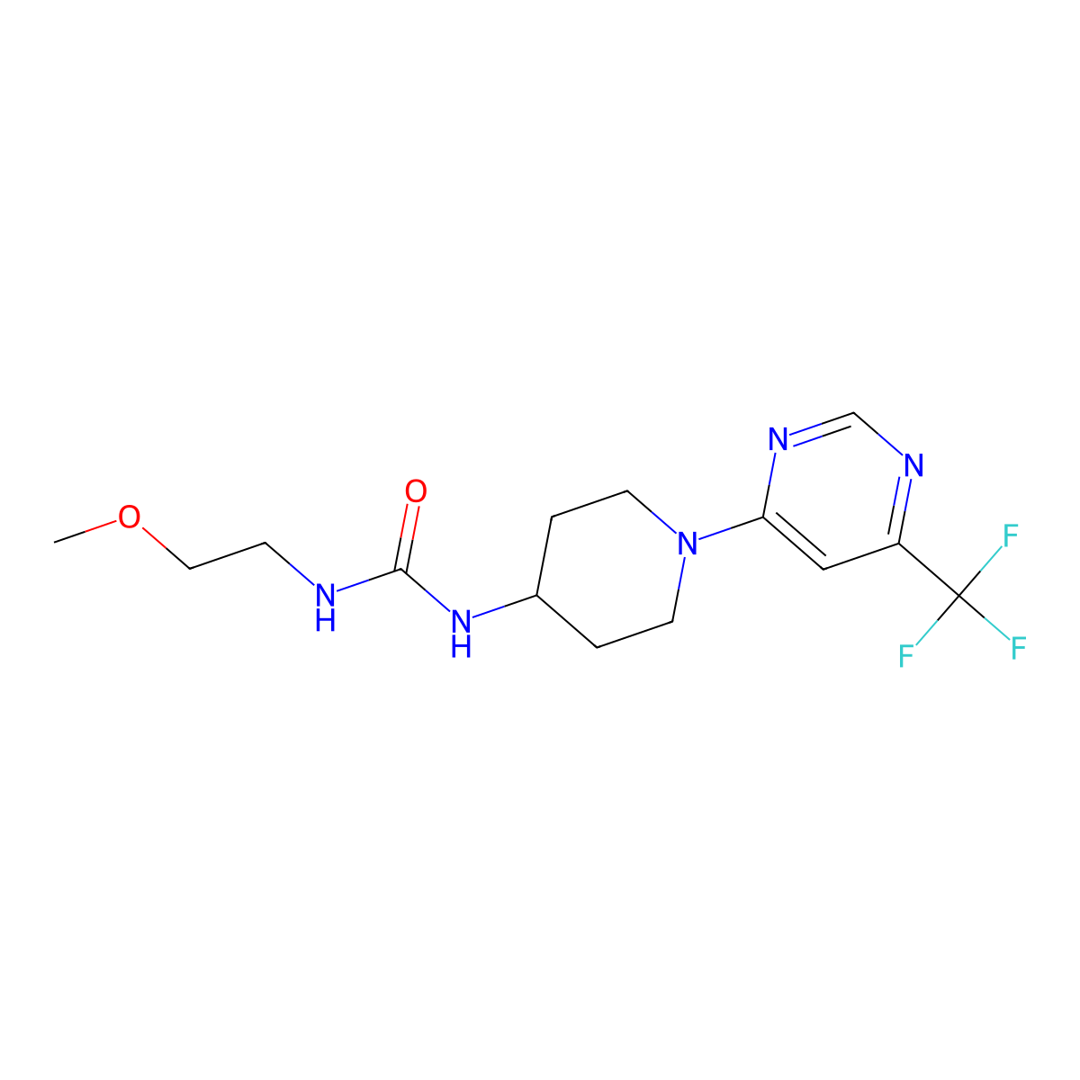 1-(2-Methoxyethyl)-3-(1-(6-(trifluoromethyl)pyrimidin-4-yl)piperidin-4-yl)urea molecular structure, CAS 2034446-99-4