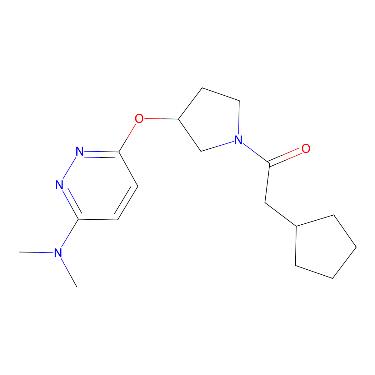 2-Cyclopentyl-1-(3-((6-(dimethylamino)pyridazin-3-yl)oxy)pyrrolidin-1-yl)ethanone molecular structure, CAS 2034447-04-4