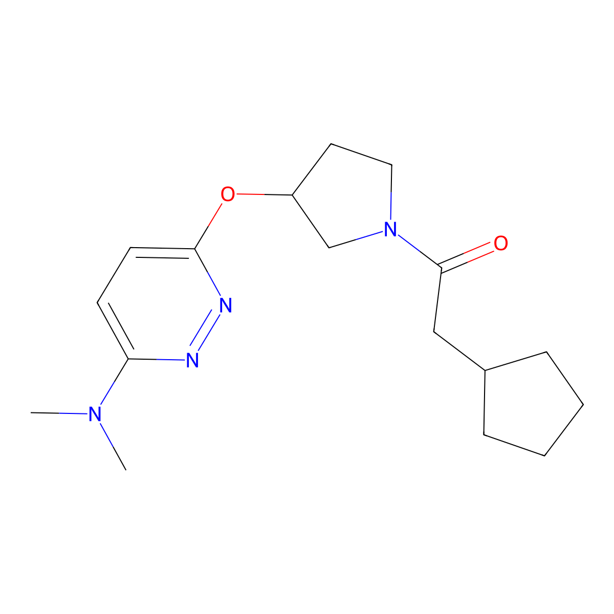 2-Cyclopentyl-1-(3-((6-(dimethylamino)pyridazin-3-yl)oxy)pyrrolidin-1-yl)ethanone molecular structure, CAS 2034447-04-4