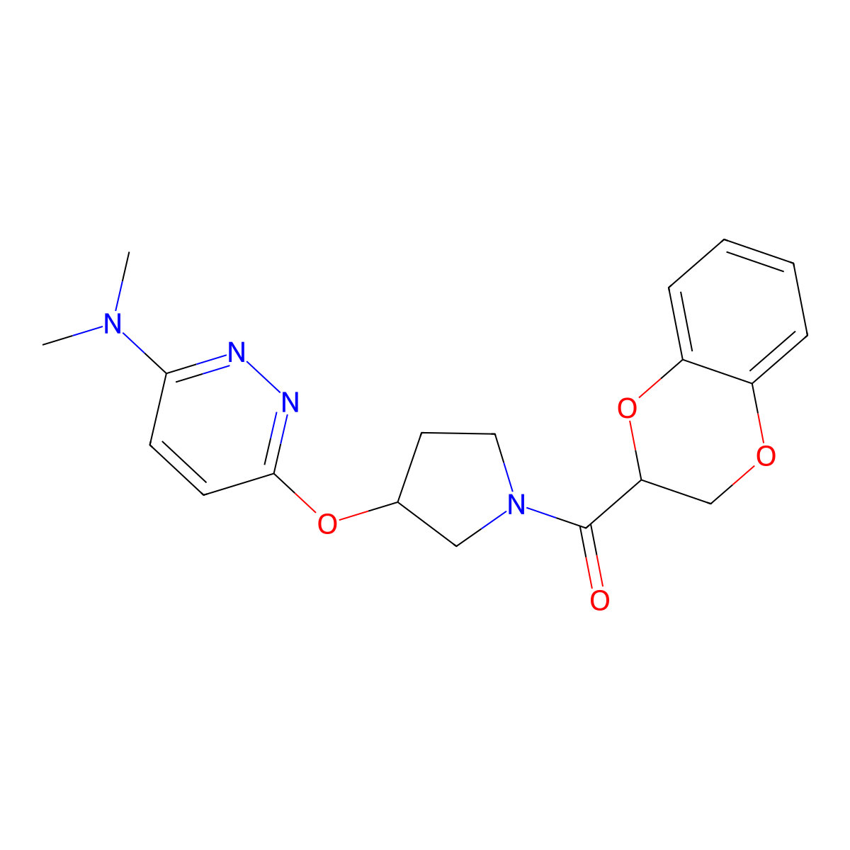 (2,3-Dihydrobenzo[b][1,4]dioxin-2-yl)(3-((6-(dimethylamino)pyridazin-3-yl)oxy)pyrrolidin-1-yl)methanone molecular structure, CAS 2034447-10-2